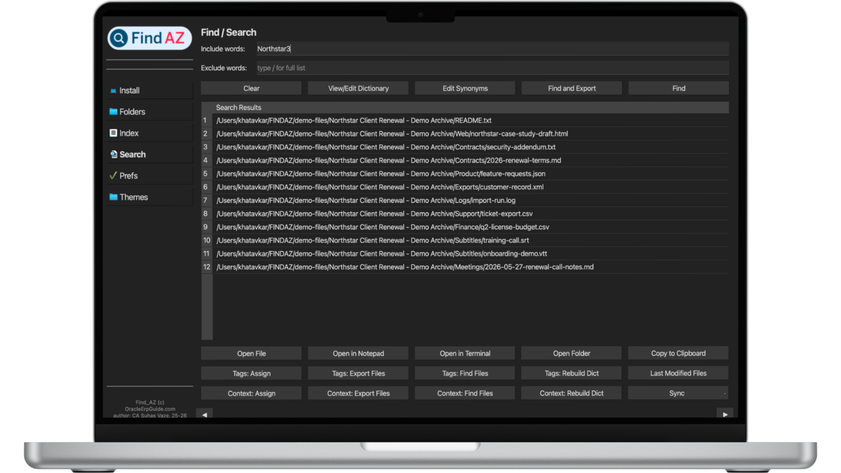 Find AZ desktop app search results